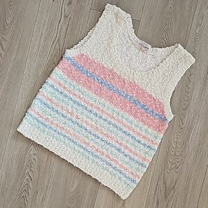 Vintage Soft Girl Pastels Eclectic Grandpa Knubby Pastel Sleeveless Top, Med